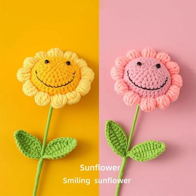 1pc Handmade Knitted SunFlowers Cute Fake Hand-woven Bouquet  Wedding Flower Home Decor Friends Gift