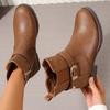 New Popular Retro Buckle Strap Ankle Boots Women Low Heels Brown Platform Leather Boots Woman Autumn Side Zipper Short Boots