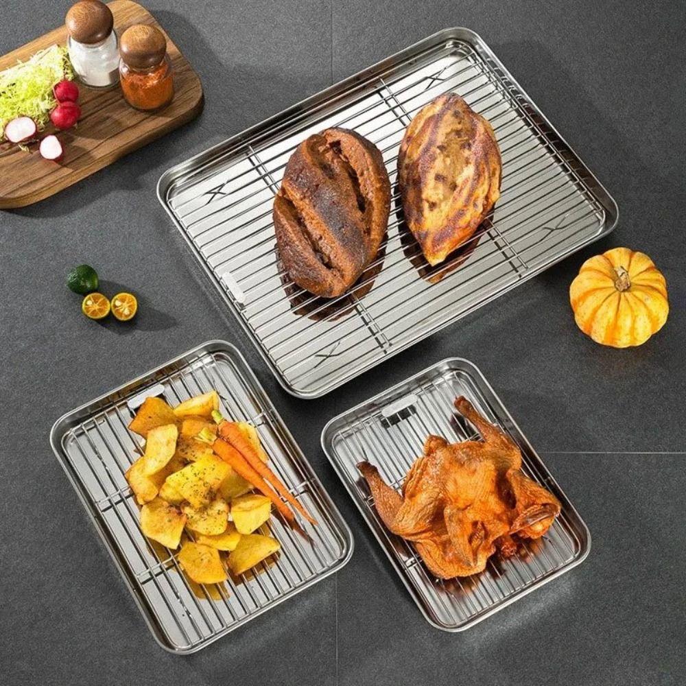 Removable BBQ Tray with Cooling Rack Oven Rack Stainless Steel Baking Pan  for Cooking Roasting