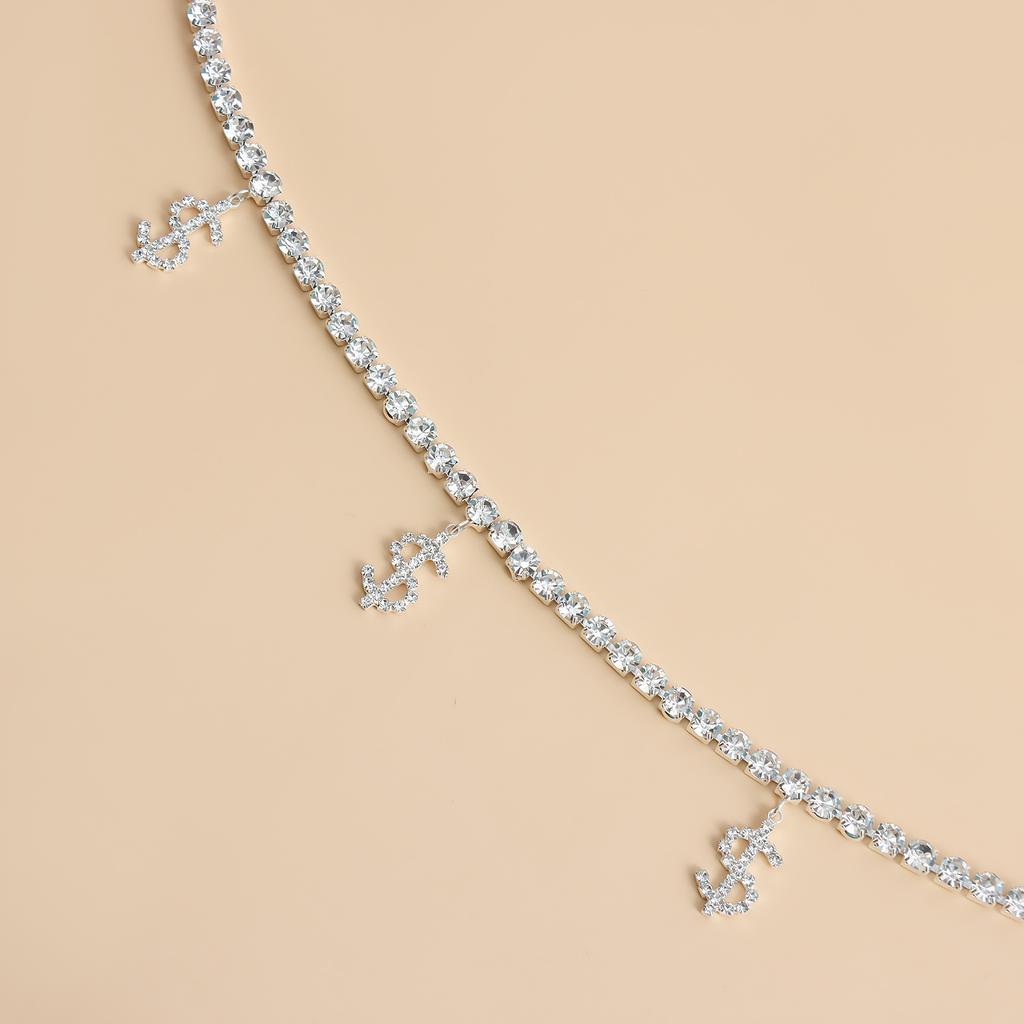 Fashion Hip Hop Rhinestone Claw Chain Dollar Symbol Pendant Single Row Diamond Chain Waist Chain Waist Jewelry Spice Girl