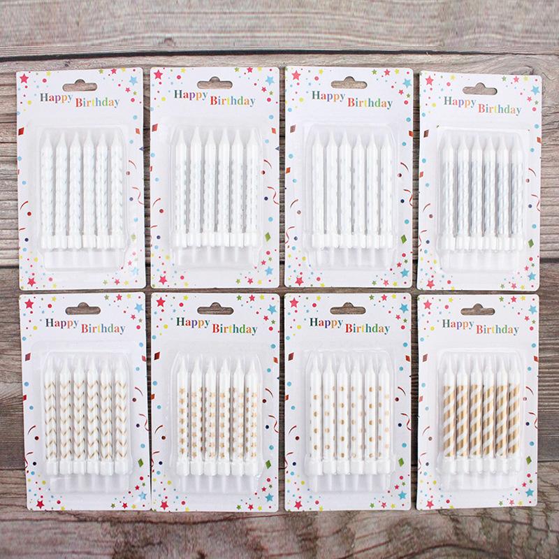 Baking Cake Decoration Ins Style Korean Birthday Candle Silver Platinum Polka Dot Striped Candle Simple Retro