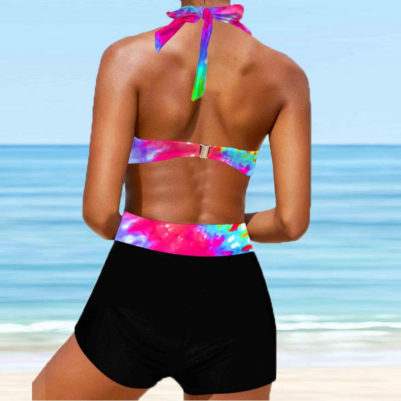 2024 Women's European & American Print Crisscross Halter Bikini Swimsuit