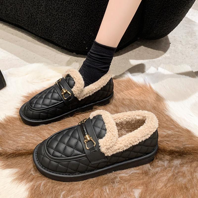 Autumn and Winter with Plush and Thick Metal Buckle Loafers for Women