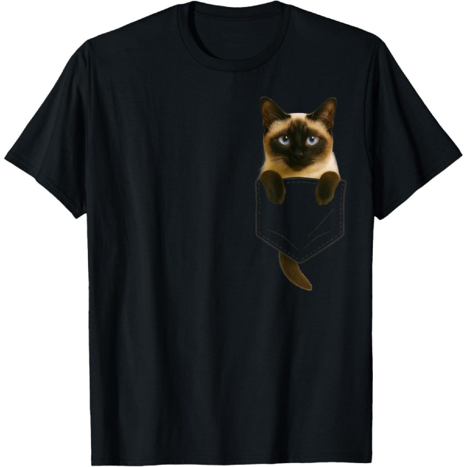 Siamese Cat Pocket Funny Gifts Cat Mom Cat Dad Cat Lover T-Shirt(1) S