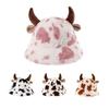 Autumn Winter Adorable Cow Print Influencer Fisherman's Hat Plush Beanie Warm Bucket Hat for Women Thickened Cow Print Hat
