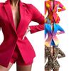 2 Pcs/Set Women Blazer Shorts Set Long Sleeves Slim Fit Elegant Deep V Neck Wash-and-wear Leopard Print