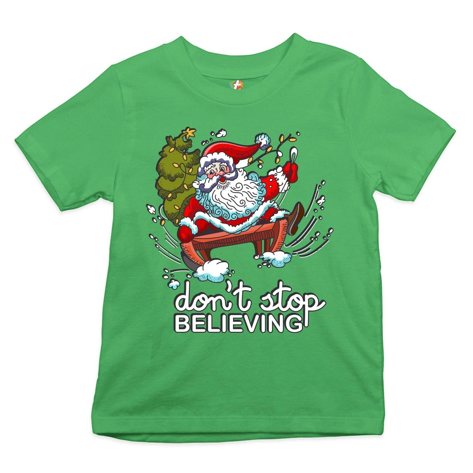 Don t Stop Believing Youth kids boys T-Shirt Christmas Holiday Spirit Santa Claus Kids 110