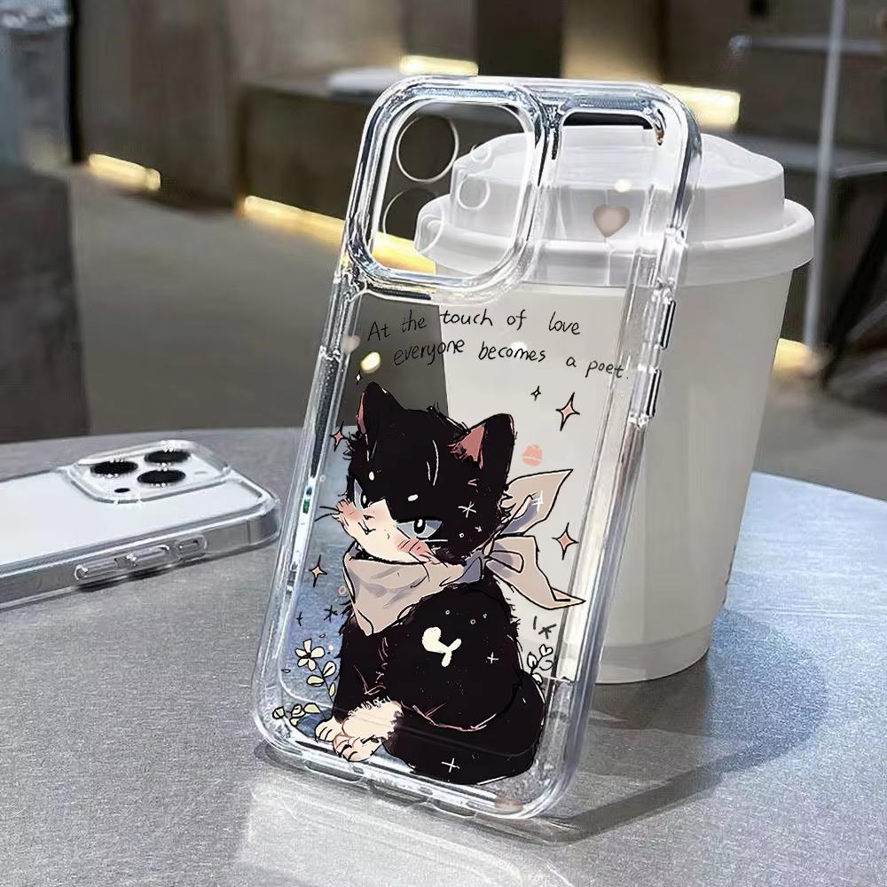 Cartoon Animal Cute Cat Phone Case For iPhone 17 Pro Max 16 15 Pro 14 13 Mini 12 11 XR XS 17Air 16 Plus Clear Bumper Cover