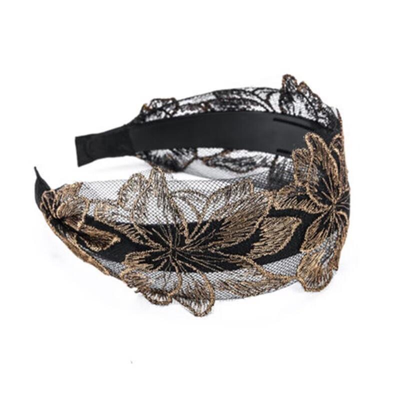 South Korean Gold Embroidered Headband Wide-Brimmed Short Hair Cover White Hair Artifact Hair Stamp All-Match Teeth Headband