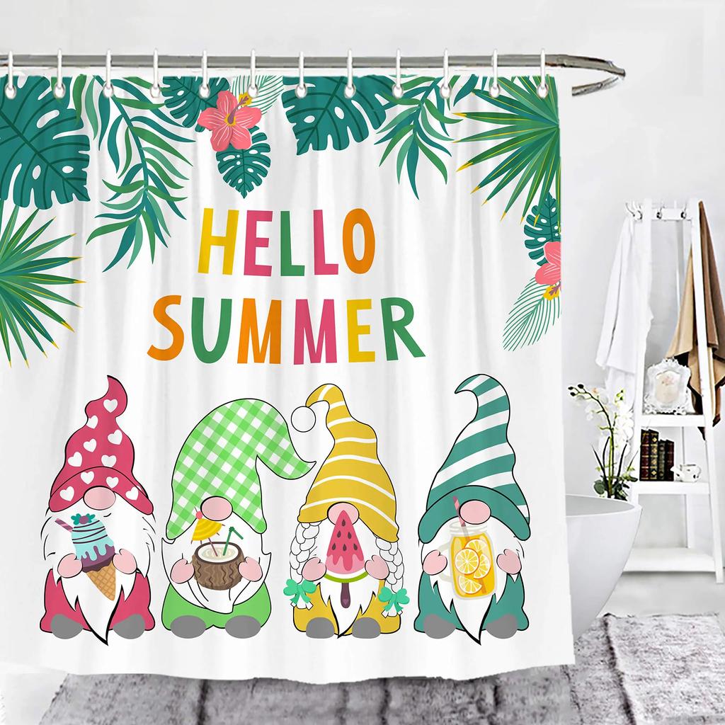 Ice Cream Shower Curtain Summer Flower Rainbow Popsicle Colorful Dots Design Fabric Waterproof Bath Curtain Bathroom Curtain Set