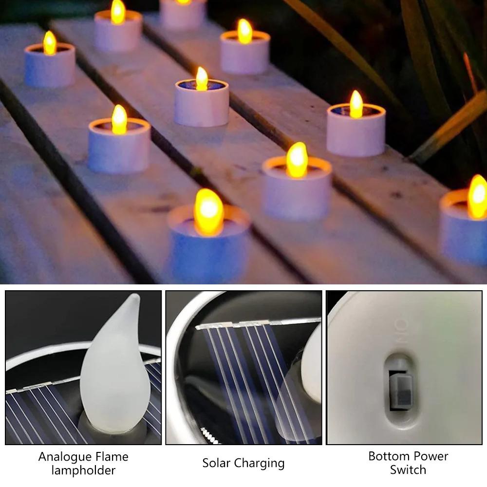 6/2/1 STK Solar LED Teelicht Kerze LED Kerzen Flammenlos Außen Solarlichter Wiederaufladbare Kerzen für Weihnachtsfeier Garten Zuhause