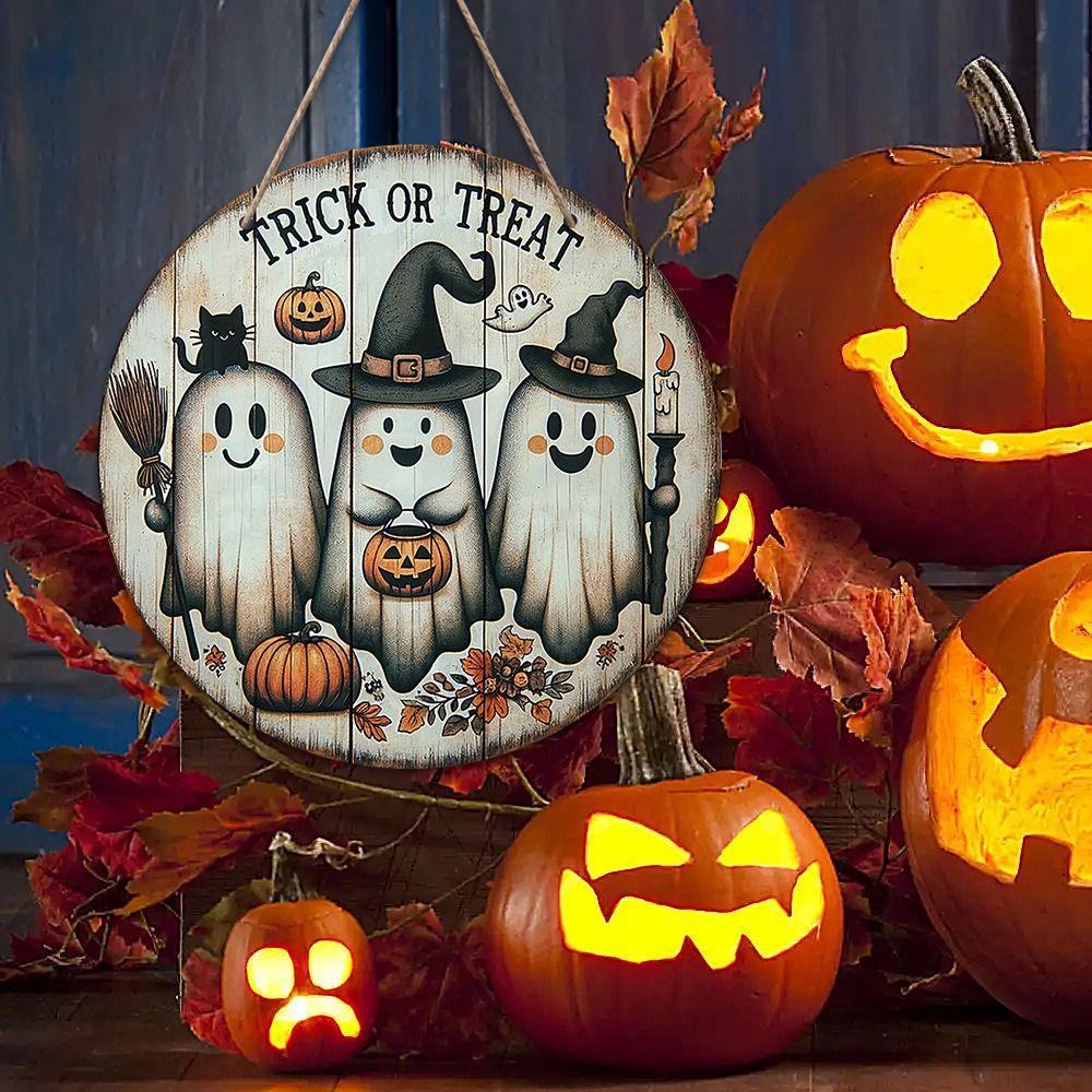 Round Pumpkin Head Art Decoration 2D Wreath Sign Door Decor Hanging Pendant  Garden