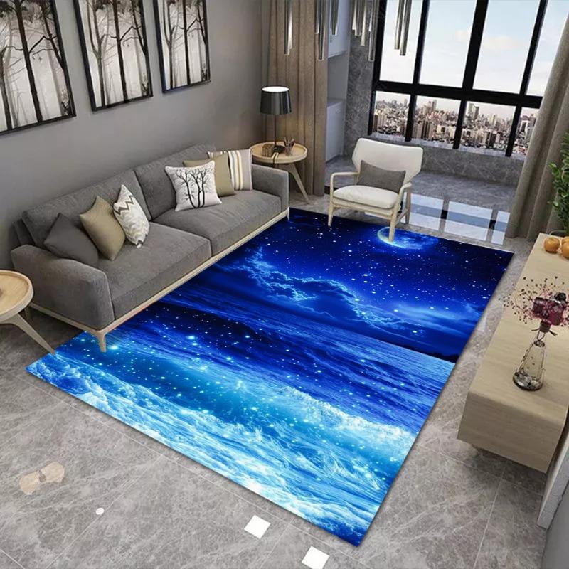 Fantasy Monddruck Großer Flächenteppich Rutschfest Abriebfest Teppich für Wohnzimmer Schlafzimmer Weiche Bodenmatte Heimdeko Mode