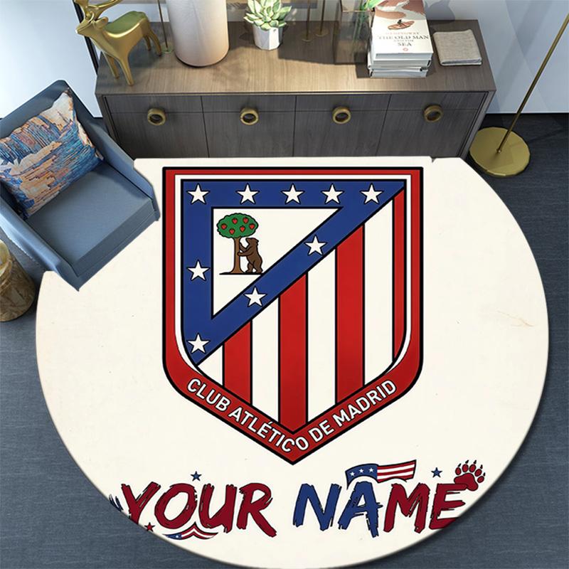 Custom Name Atletico de Madrid Round Area Rug,Carpet Rug for Living Room Bedroom Sofa Playroom Decor,Non-slip Floor Mat