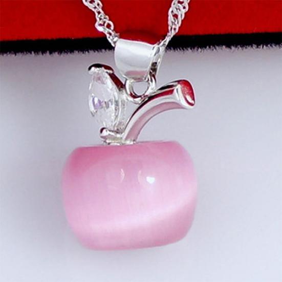 Girl Apple Shape Faux Opal Cubic Zirconia Silver Plated Pendant for Necklace