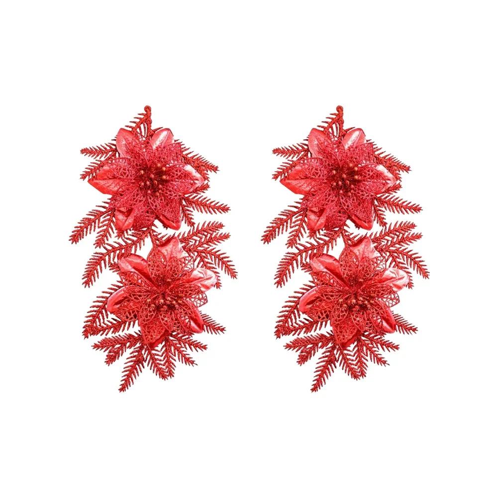 2pcs Gold Glittered Christmas Floral Arrangement Holiday Decor For Trees Gold Dusted Christmas Flower 18x32cm