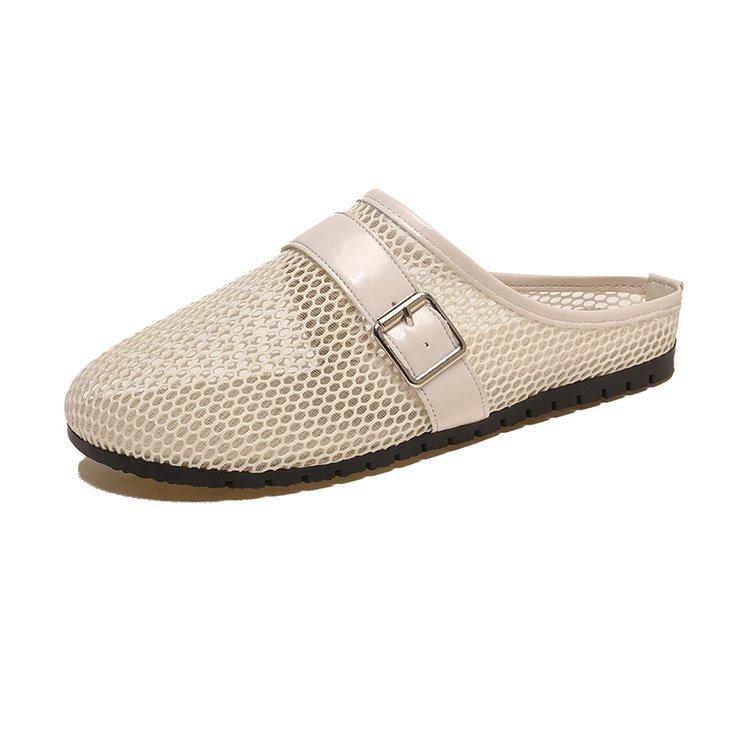 Summer outer wear mesh breathable bag head half slippers women's 2025 new one-pedal lazy shoes soft sole comfortable single shoes