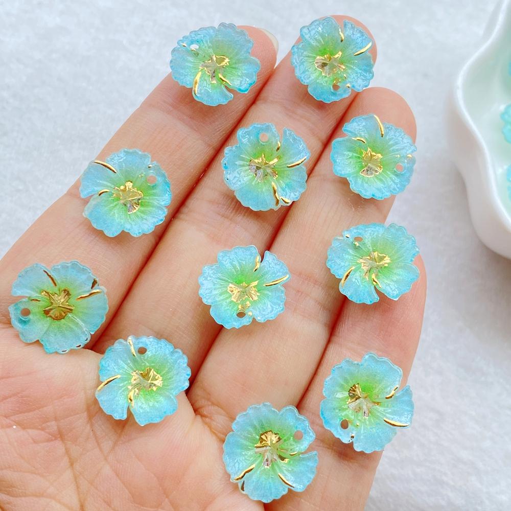 10pcs 3D Shiny Colorful Acrylic Flower Flat-Back Single-Hole , Suitable for Scrapbook DIY Jewelry Craft