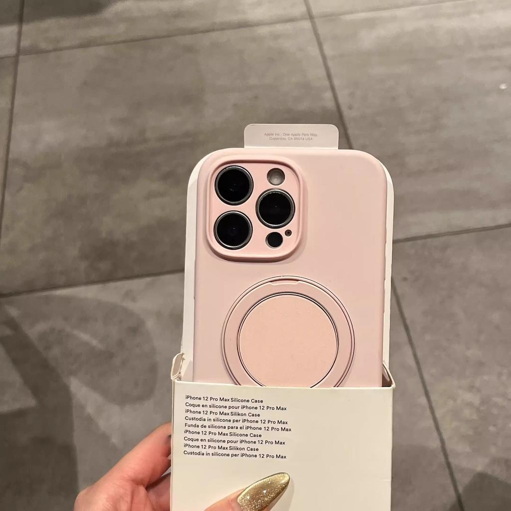 Geeignet für IPhone 16 Flüssigsilikon 360 Grad drehbarer magnetischer Ständer Handyhülle und Apple 15 Perforierte Schutzhülle