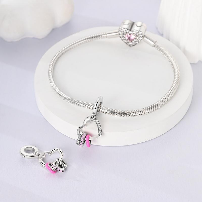 Charms Plata De Ley Copper Rose Colorful Charms Beads Pendant Fit Original Bracelet For Women Anniversary Diy Jewelry
