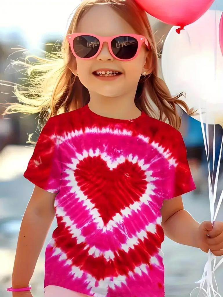Girl Clothing Heart Tie Dye Print Summer Kids Short Sleeve T-Shirt Cute Round Neck Boy Girl Tee Outdoor Cute Children's Clothing