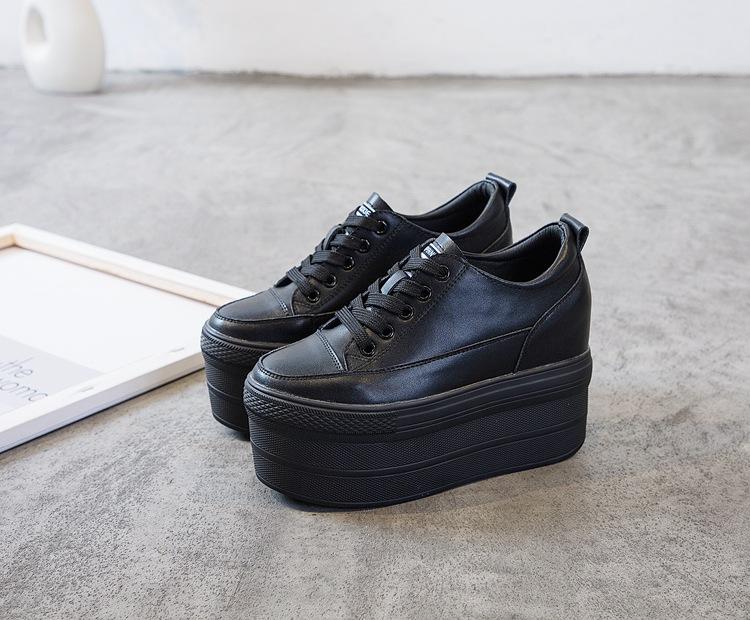 Single Shoes Women's 2025 New Autumn Women's Shoes Leather Surface Platform White Shoes Muffin Heel Height Increase Casual Shoes Lace-up Tide