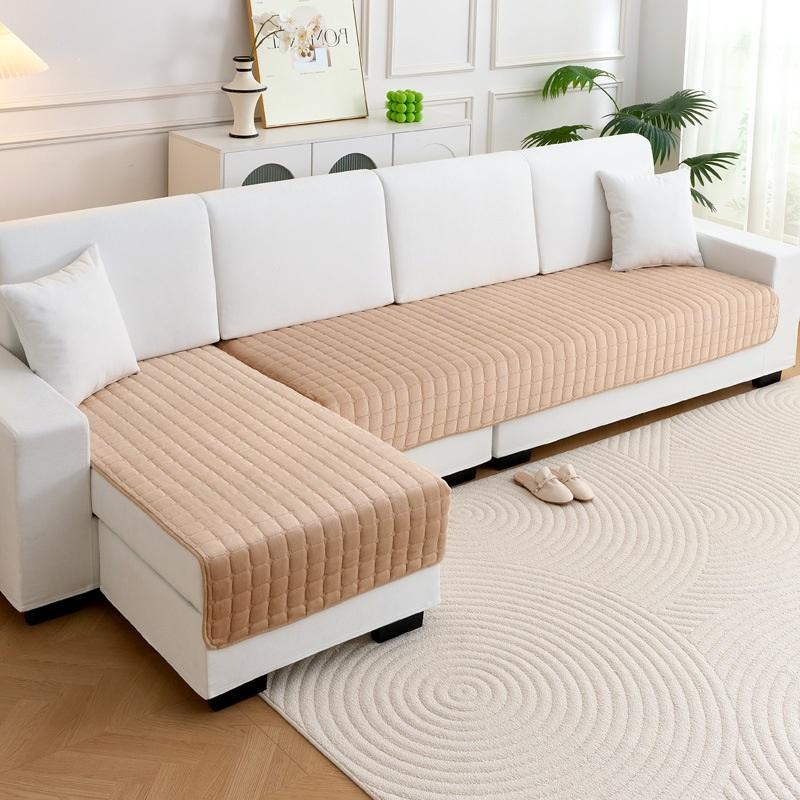 Thick Flannel Sofa Cushion Warm Non-Slip Plush Seat Pads Dust-Proof Living Room General Solid Color Sofa Covers Back Towel