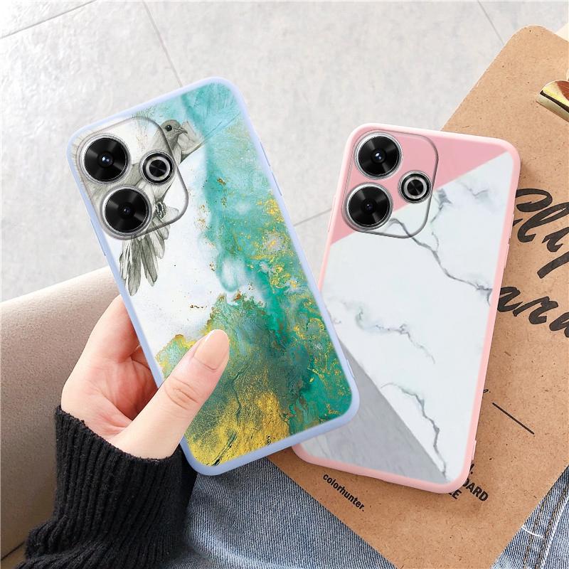 Husa din silicon moale din marmura cu flori pentru Xiaomi Redmi Note 13 Pro 13C Samsung A35 A55 M35 M34 iPhone Huawei Honor 200 Husa de protectie rezistenta la socuri