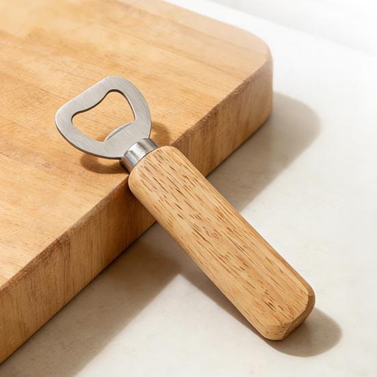 Beer Bottle Opener with Wooden Handle, Stainless Steel Cap Remover, Rustic Bar Tool for Home Kitchen, Gift for Men Dad