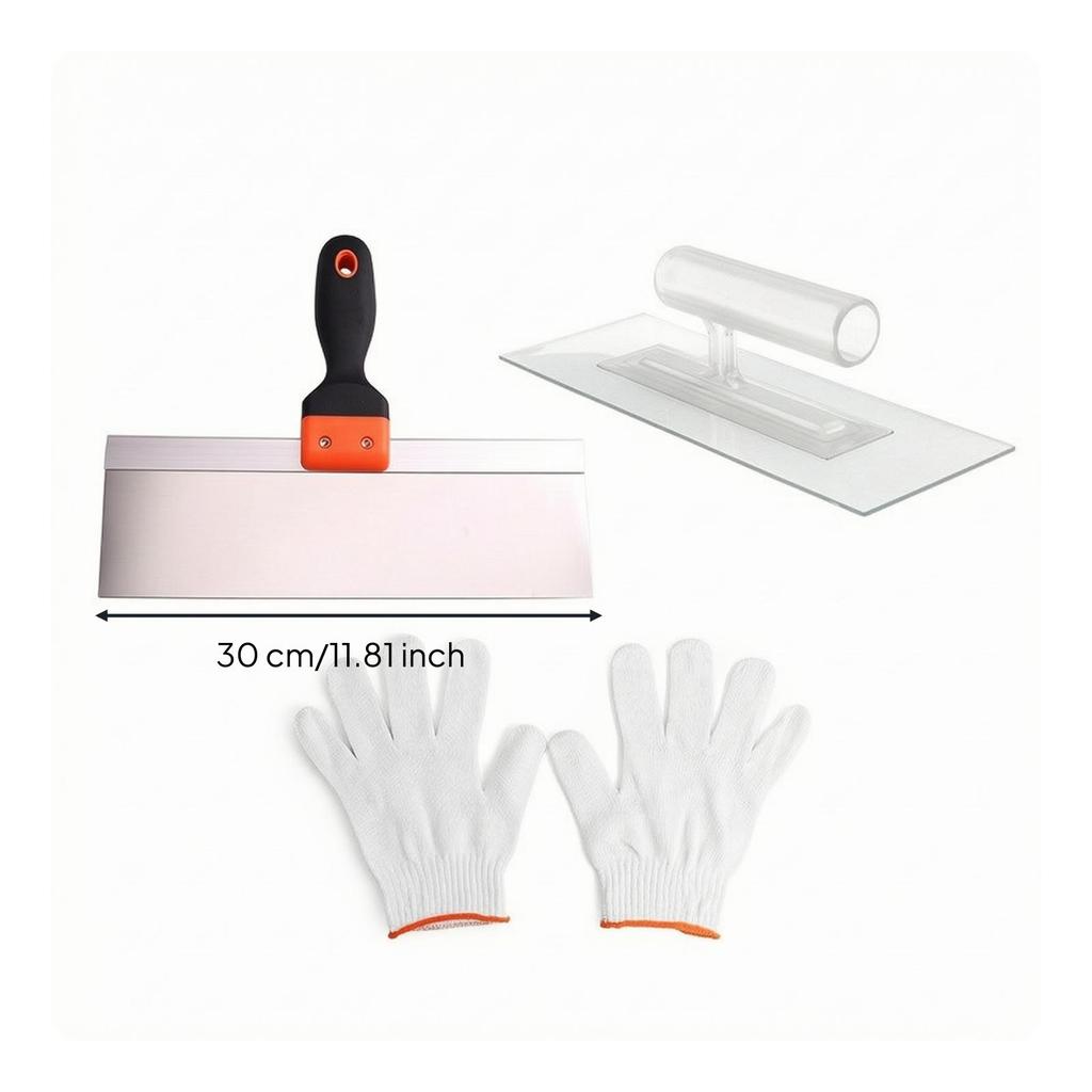 Putty Knife with Smoothing Tool and Work Gloves Reinforced Stainless Steel NonSlip Grip