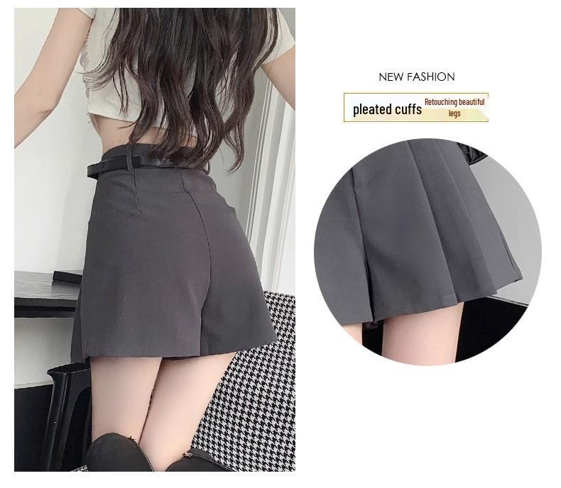 Women's Gray High-Waist Pleated Chiffon A-Line Shorts - Summer Slimming Wide-Leg Casual Skirt Pants