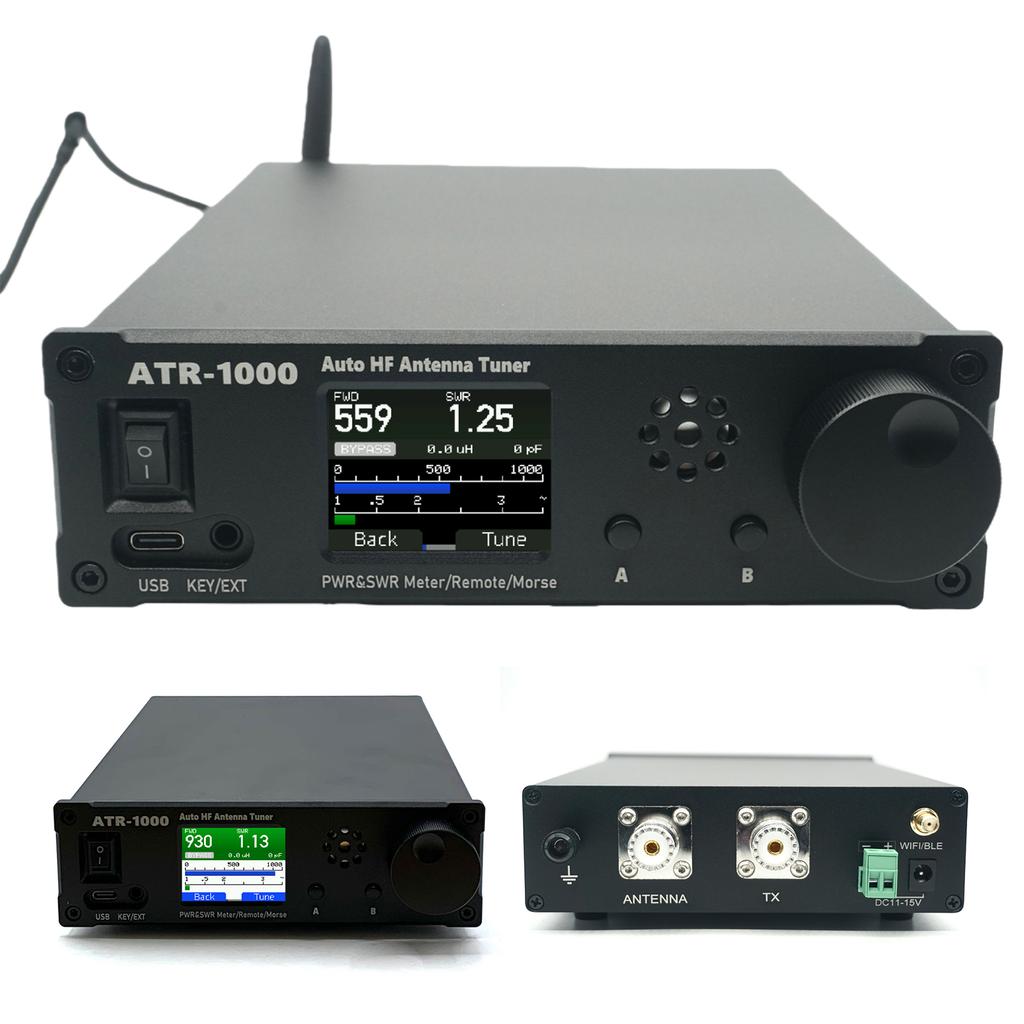 AMNVOLT ATR1000 1000W 1.8-30MHz Automatic Antenna Tuner 1.8In TFT Screen HF Shortwave Radio Tuner 3 Modes Mini Radio Equipment