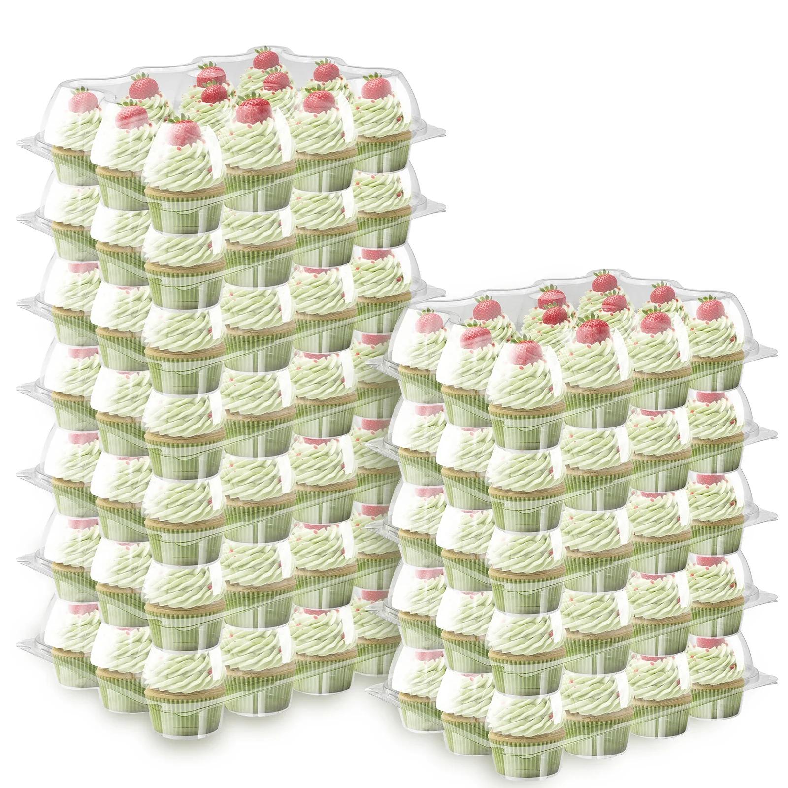 12Pcs Plastic Cupcake Containers 12 Holes Stackable Cupcake Holders with Lid Multipurpose Transparent Cupcake Boxes for Muffins 315x245x10cm 5930₽