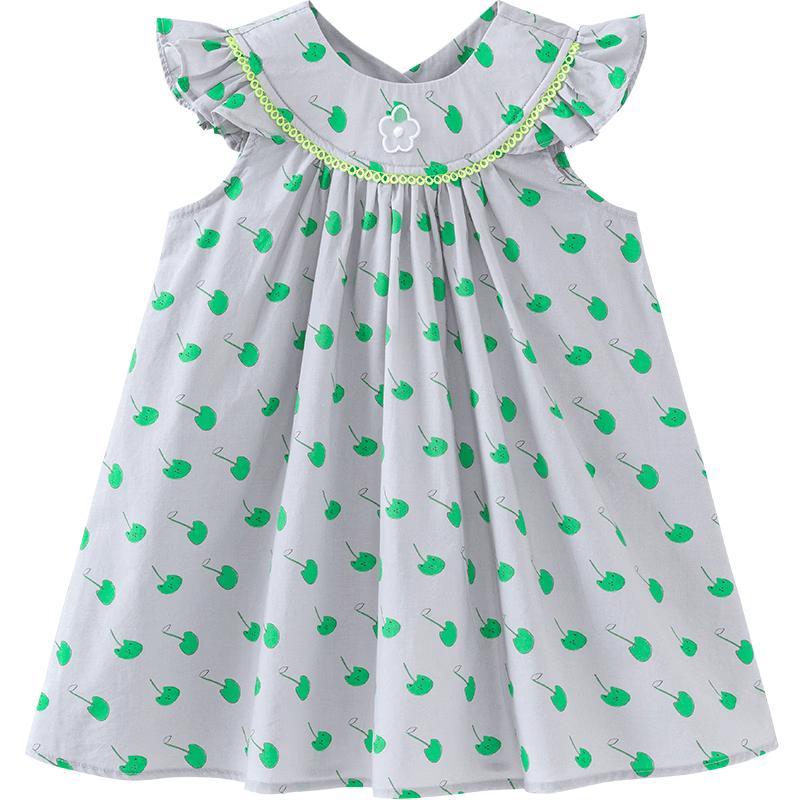 Minibala Girls' Summer Floral Cotton Flutter Sleeve Dress