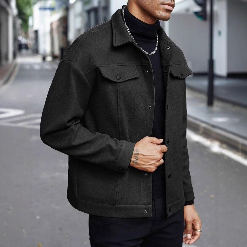 2026 Men's Autumn and Winter New Woolen Jackets European Fashion Simple Solid Color