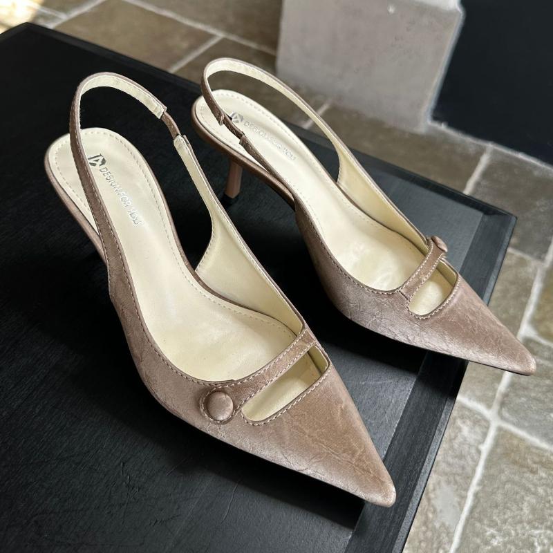 Elegant Hollow Pointed Toe Designer Shoes Women Comfortable Silk Fine Heel Women Sandals Fashion Back Strap Office Shoes Ladies
