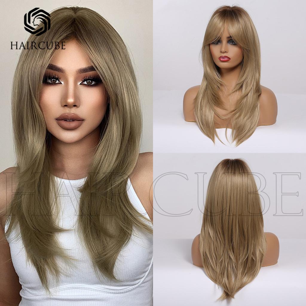 Buy Girl Wig Qi Bangs Blonde Long Straight Hair High Temperature Silk