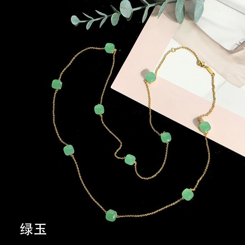 Fashion Beaded Necklaces Long Sweater Chain Necklace Faceted Colorful Candy Fruit Sugar Pendant Crystal Necklace Stainless Steel