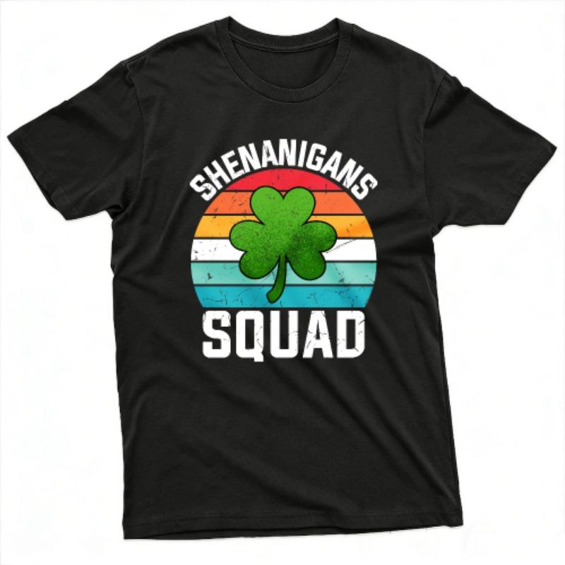 Shenanigans Squad Clover Design Summer Unisex TShirt Vintage Style Casual Wear St Patricks Day Festivals Perfect Gift Tee Tops