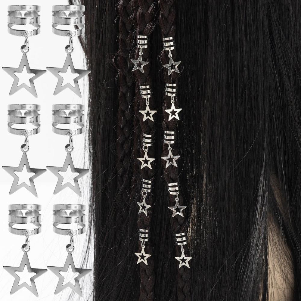 10pcs Star Shape Dreadlocks Beads Hair Braiding Hair Braid Tubes Hollow Out Hair Ring  Women