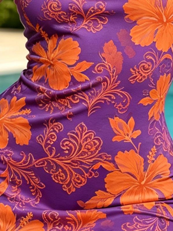 Women's Elegant Tropical Floral Sleeveless Bodycon Mini Dress, High Waist Slim Fit Pool & Beach Party Wear