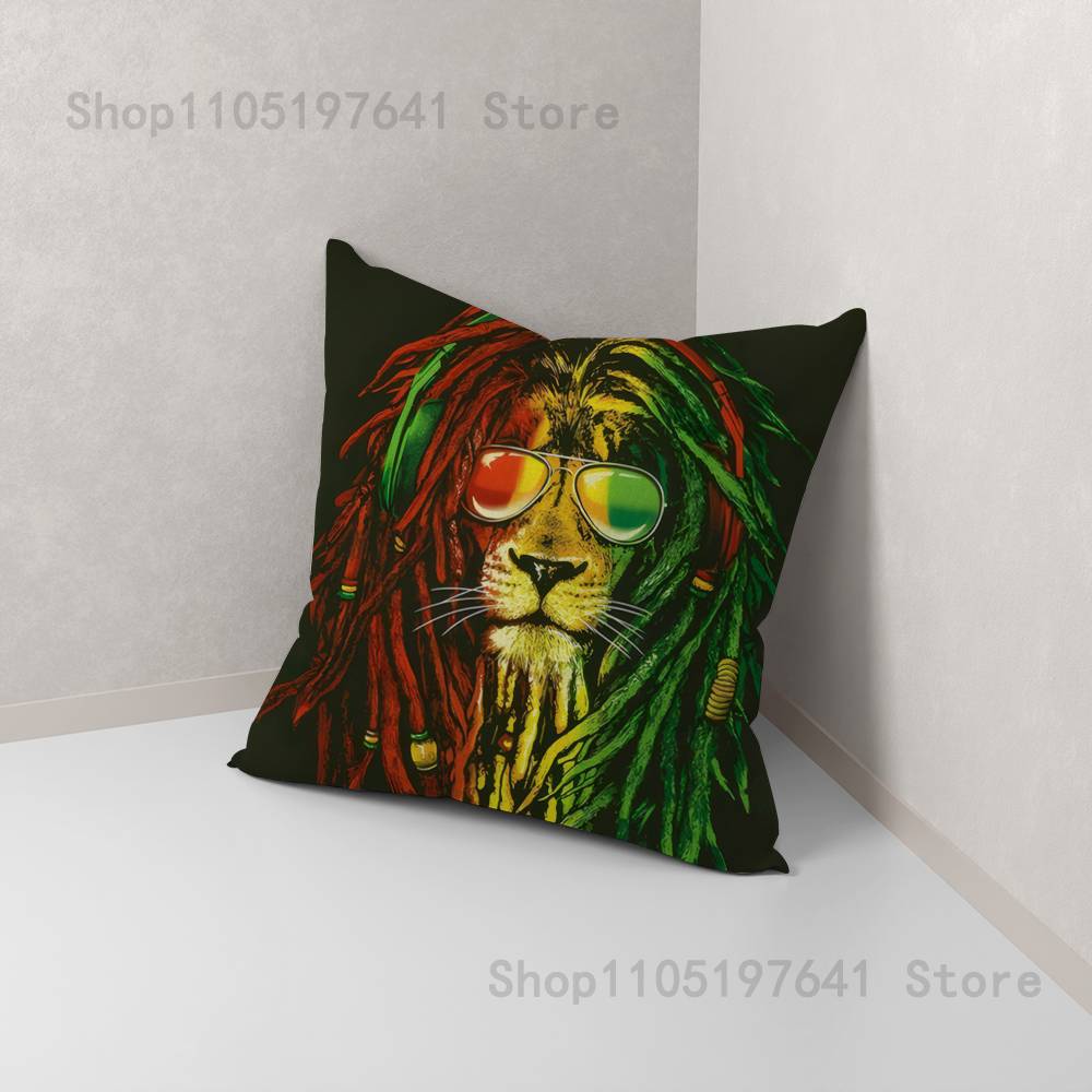 Bob Marley Rasta Lion Pillow Case For Sofa Decor Car Office Room Printing Cushion Cover Decorations and Protector