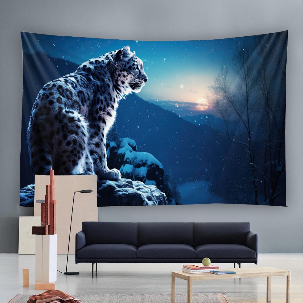Mountain Top Snow Leopard Tapestry Living Room Decoration Cheetah Background Bedroom Wall Hanging Cloth Home Aesthetics