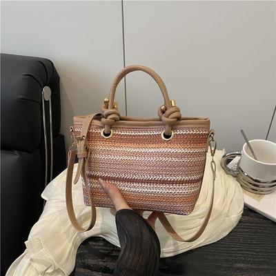 Dnešní slaměná pletená taška-kbelík dámská letní nová high-endová okrajová ležérní všestranná taška přes rameno a crossbody