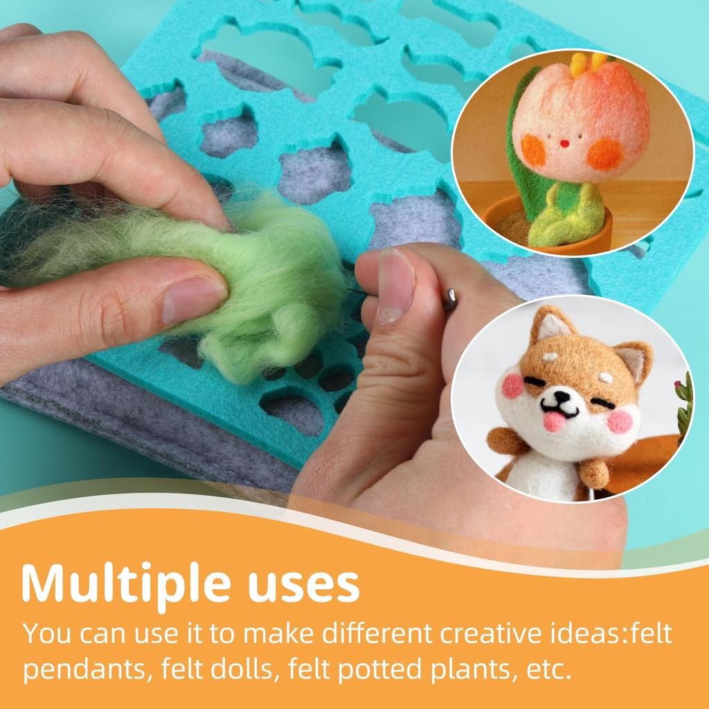 Fenrry Needle Felting Kit 42 Colors Wool Roving Complete with Eyes Wool Felt Tools Instructions for Handmade Toy DIY Craft