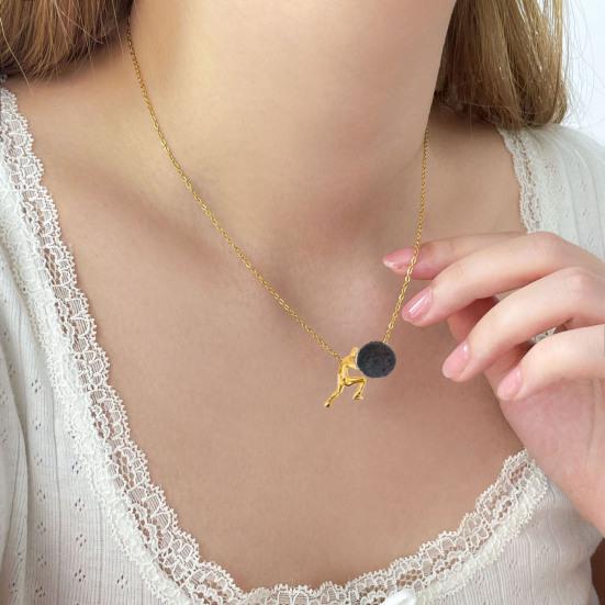 Greek Myth-Inspired Necklace Pushing Stone Faux Pearl Pendant Necklace Inspirational Religious Jewelry Gift for Men Women