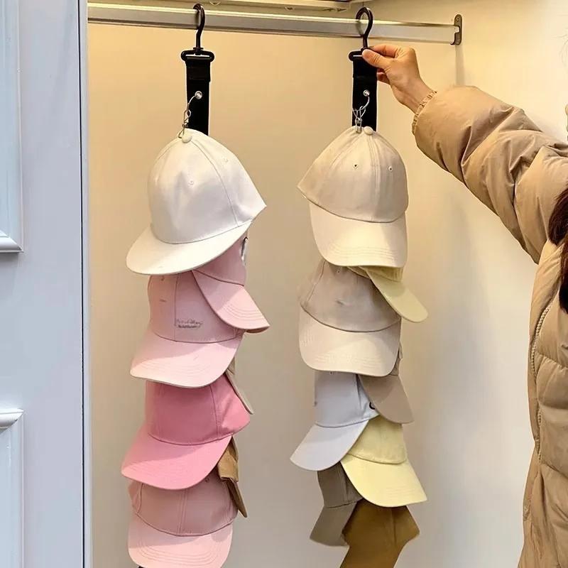 Wardrobe Storage DIY Hanger 8 Clips Hanging Closet Organizer Caps Vertical Shelf Rack Free Punch Hats Holder Multi-Purpose Hooks