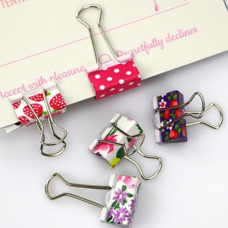 5pcs Cute Cartoon Kawaii Heart Dot Metal Clip Creative Strawberry Clips for Kids School Supplies