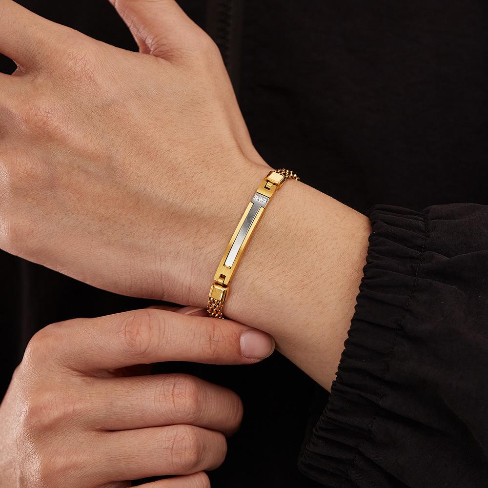 European American Popularity Stainless Steel 18K Gold Plated Hip Hop Charm Bracelet Unisex Party Jewelry