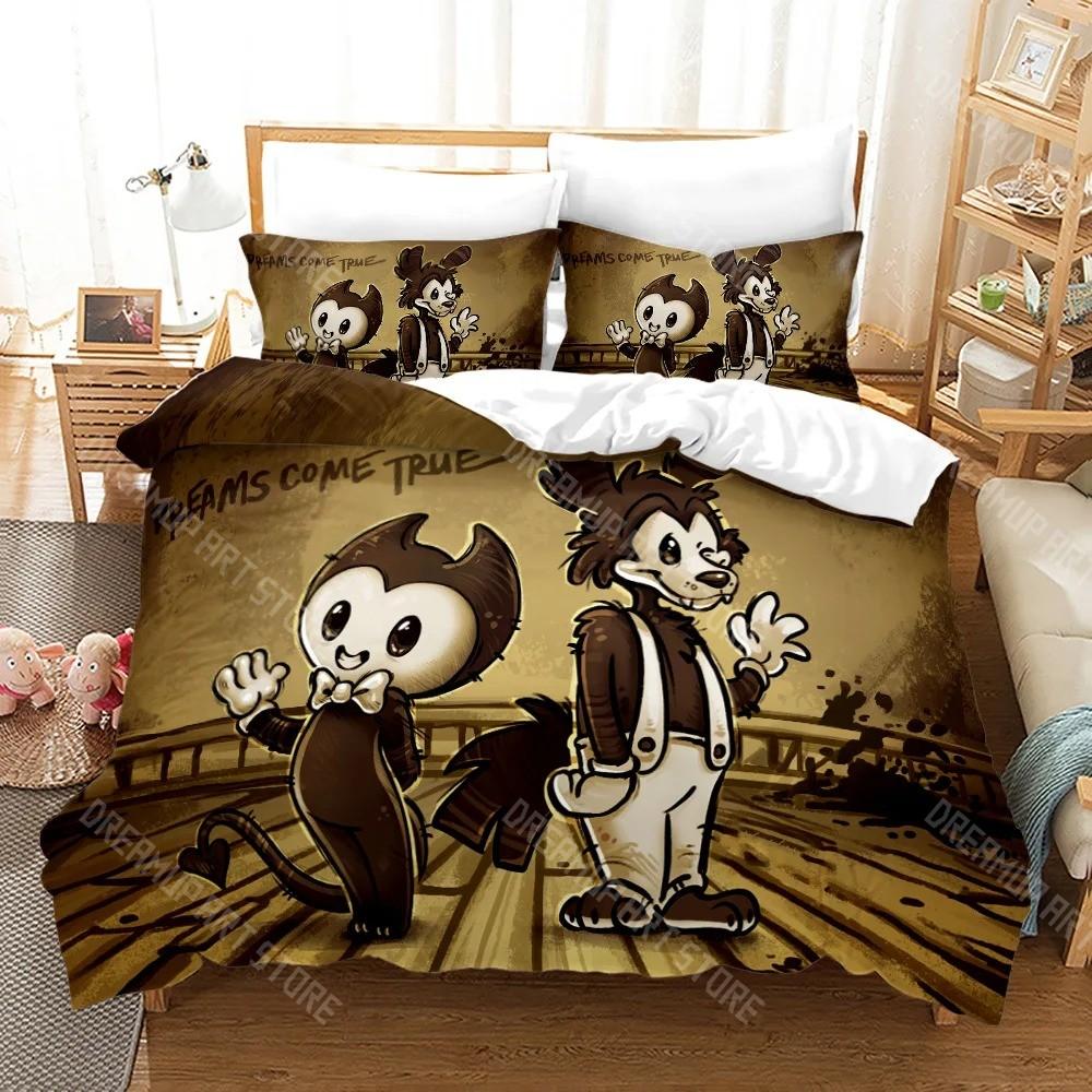 3D Print Anime BENDY Ink Machine Bedding Set Single Twin Full Queen King Size Kawaii Bed Set Adult Kid Bedroom Duvet cover Sets